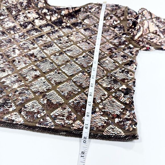 Vintage Cathy Hardwick bronze dynasty style sequin sweater top L - Picture 8 of 10